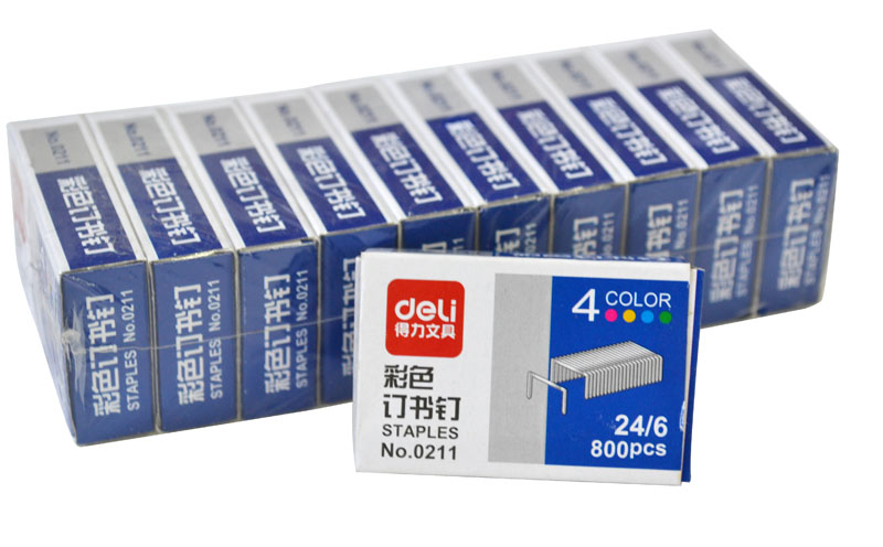 得力0211彩色订书钉 12号钉书针  24/6 1000枚/盒