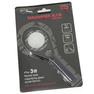 得力9091球拍造型放大镜(中号 直径60mm) 3倍放大